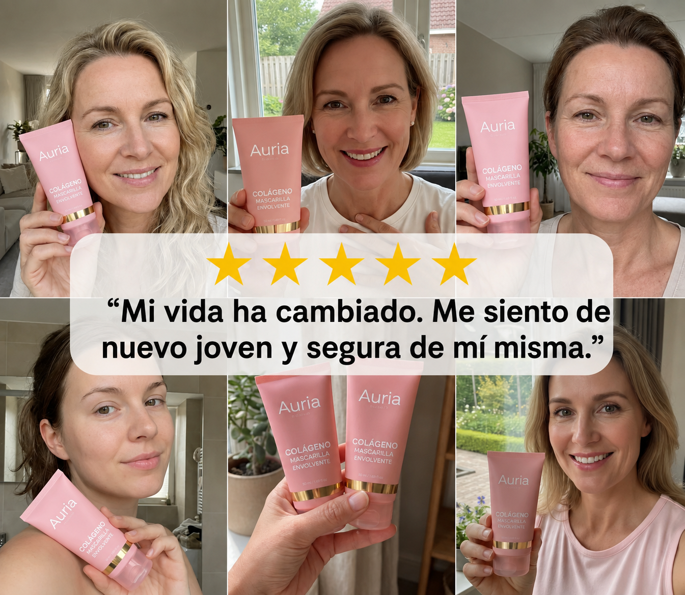 Mujeres felices con la mascarilla de bio-colágeno Auria