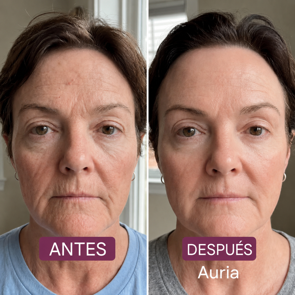 Resultado antes y después de usar la mascarilla de colágeno Auria
